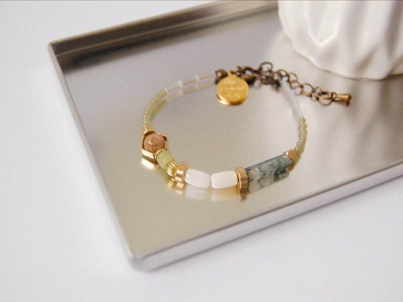 日和 the good day｜Green Pearl Brass Crystal Gemstone Bracelet - Bracelets - Gemstone Green