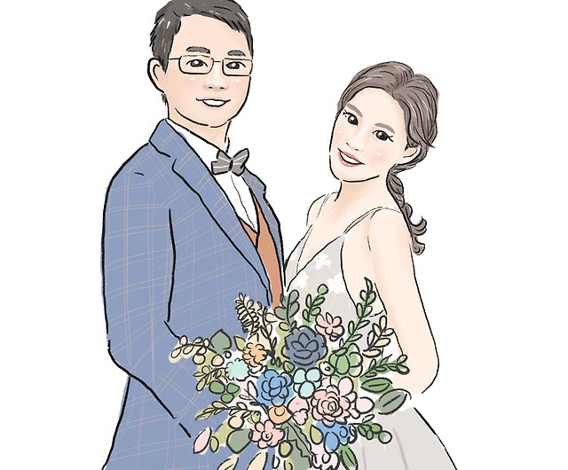 ヤンが描いたような結婚式の招待状結婚式 電子ファイル ヤンが描いたような キャラクターイラスト キャラクターカスタマイズのqバージョン ショップ Yuyu Art 招待状 Pinkoi