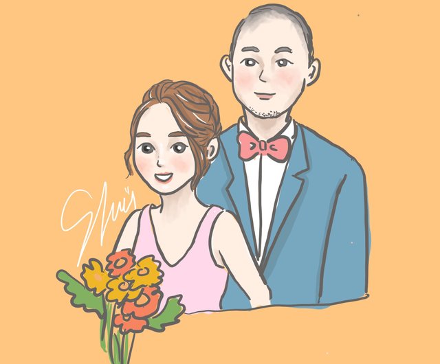 ヤンが描いたような結婚式の招待状結婚式 電子ファイル ヤンが描いたような キャラクターイラスト キャラクターカスタマイズのqバージョン ショップ Yuyu Art Web招待状 年賀状 カード Pinkoi