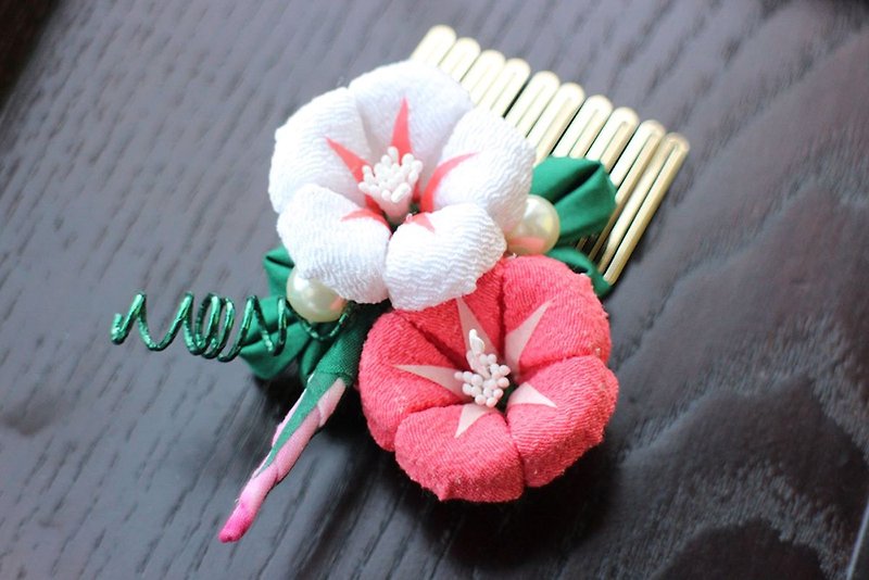 Huayan 葉 series [coral branch double flower] 牛牛/朝颜和风细髪髪髪插 - Hair Accessories - Other Materials Multicolor