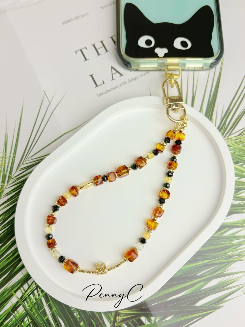 水晶手機吊飾 琥珀 黑尖晶 黃水晶 招財 避邪 擋煞 手機掛鍊 - 吊飾 - 水晶 