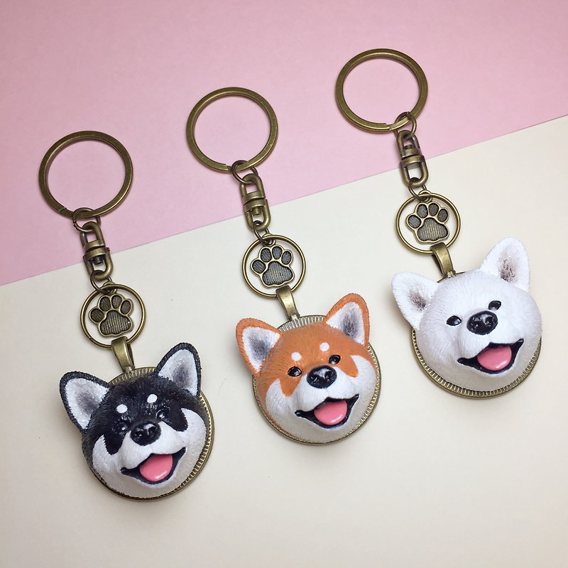 Q version of Shiba Inu key ring on the back of the dog head free printing / provide Chinese / English / number - Keychains - Waterproof Material White