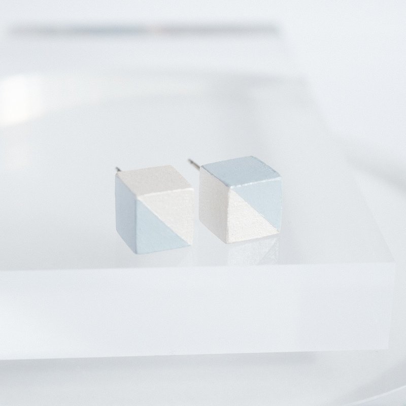 Wooden Cube Earrings, Light Blue - Earrings & Clip-ons - Wood Blue