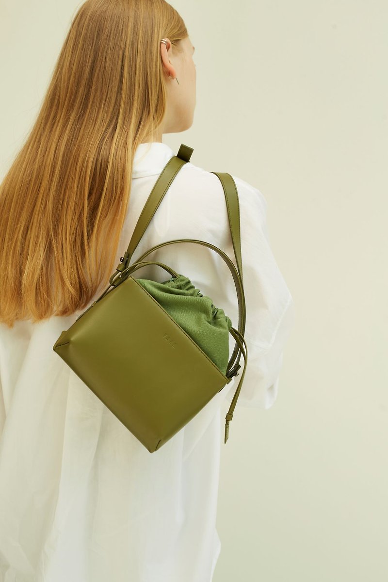 BoXket S Olive (Green) - Drawstring Bags - Genuine Leather Green