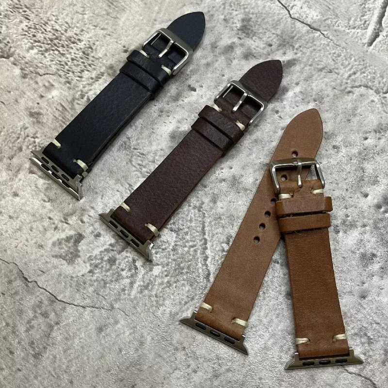 Apple Watch/Ultra 全系列適用 手工縫線 單層意大利牛皮錶帶 - 錶帶 - 真皮 綠色