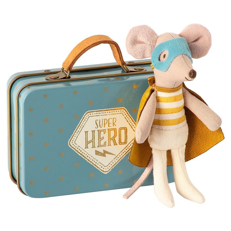 Super Hero Mouse In travel Suitcase - Stuffed Dolls & Figurines - Cotton & Hemp Blue