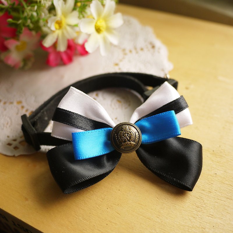 Low-key luxury. Turkish blue bow ribbon ︱ safe hand-made cat and dog pet collars/collars/hair accessories ♥Cherry Pudding♥ - Collars & Leashes - Cotton & Hemp Blue