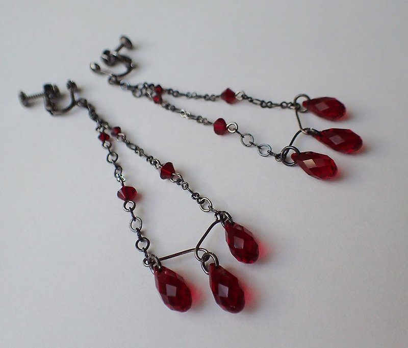 古典風, 施華洛世奇元素 & 耳夾 耳環 (一對) - 耳環/耳夾 - 玻璃 紅色