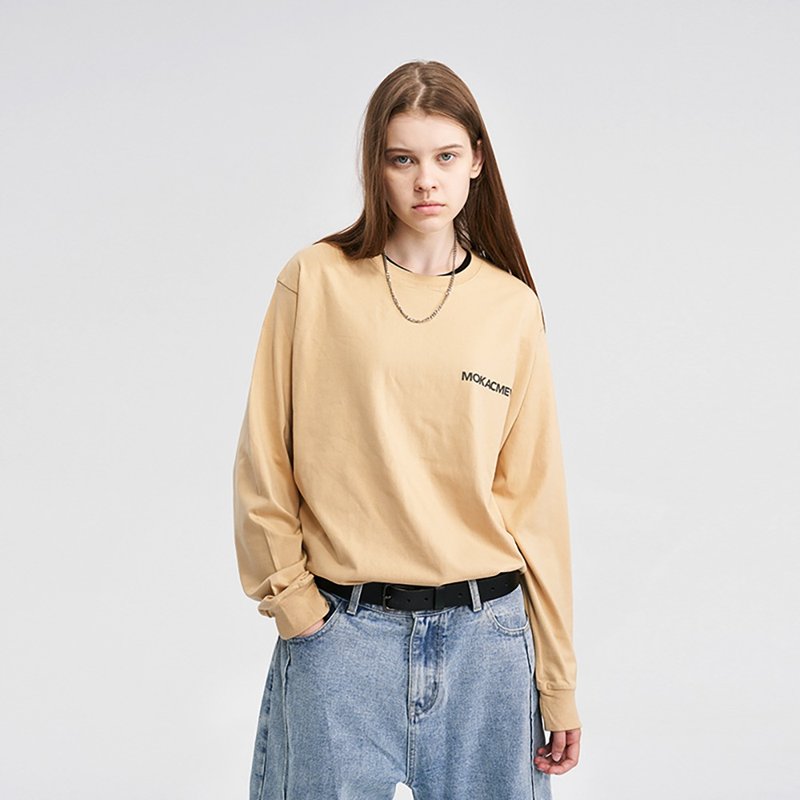 MOKACME 2022AW 秋冬260g基礎LOGO印花長袖棉TEE - 男 T 恤 - 棉．麻 卡其色