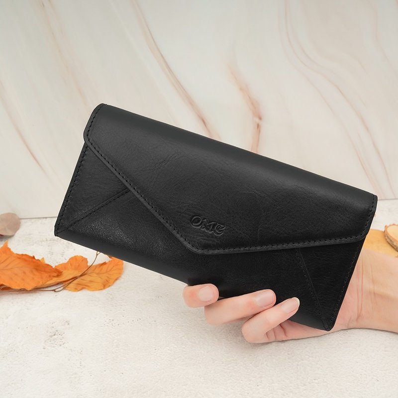 イタリア野菜日焼け封筒三つ折り牛革ロングクリップ95115（ブラック） - 財布 - 革 ブラック