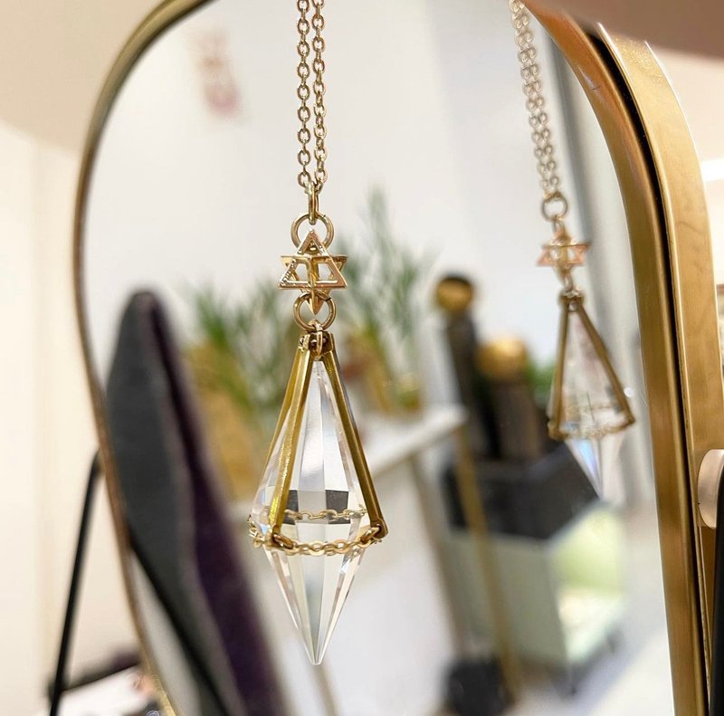 【Sacred Bonding】Quartz Pendulum Necklace / Brass Necklace / Merkaba/ Handmade - Necklaces - Other Metals White