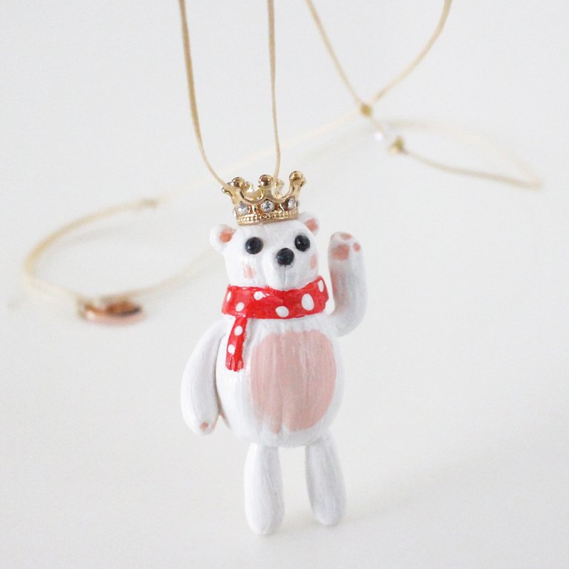 Bear King handmade necklace - Polar Bear miniature - สร้อยคอ - ดินเผา ขาว
