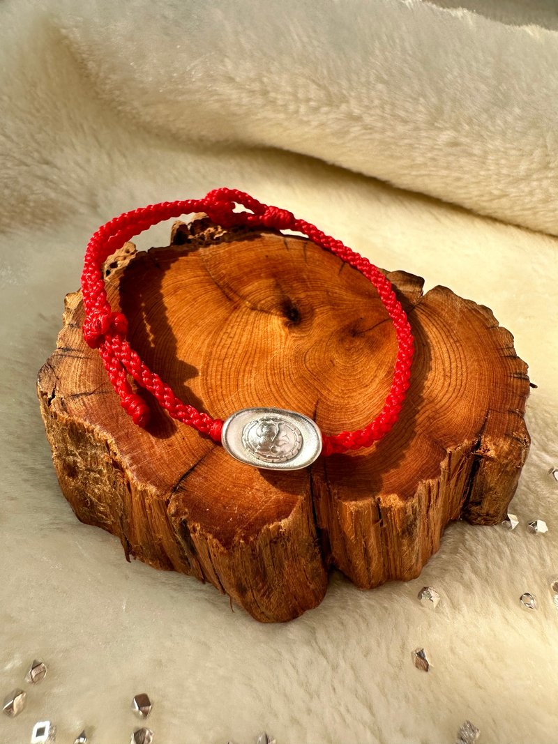 Zhuuuuu Handmade Wax Thread - 990 Sterling Silver Ingot Bracelet - Bracelets - Sterling Silver Red