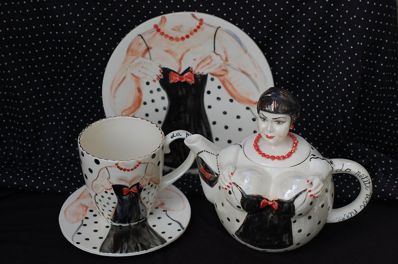 Porcelain Set Tea service Handmade Ceramic Teapot,Coffee tea mug,Saucer,plate - 茶具/茶杯 - 瓷 多色