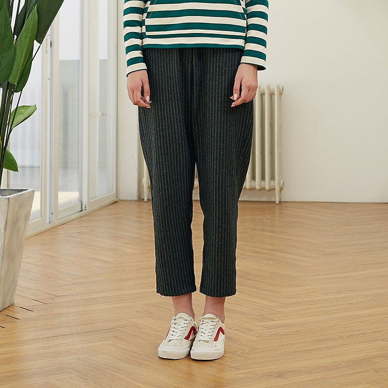 Striped wool nine points pants - กางเกงขายาว - ขนแกะ สีเขียว