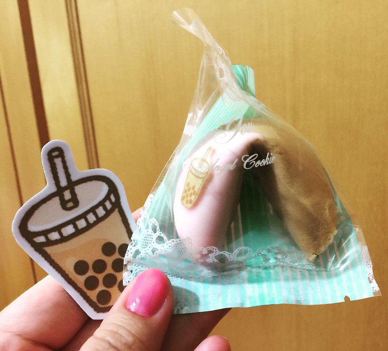 [Pearl Milk Tea Lucky Fortune Cookie] Single entry with lucky divination sticker - คุกกี้ - อาหารสด สึชมพู