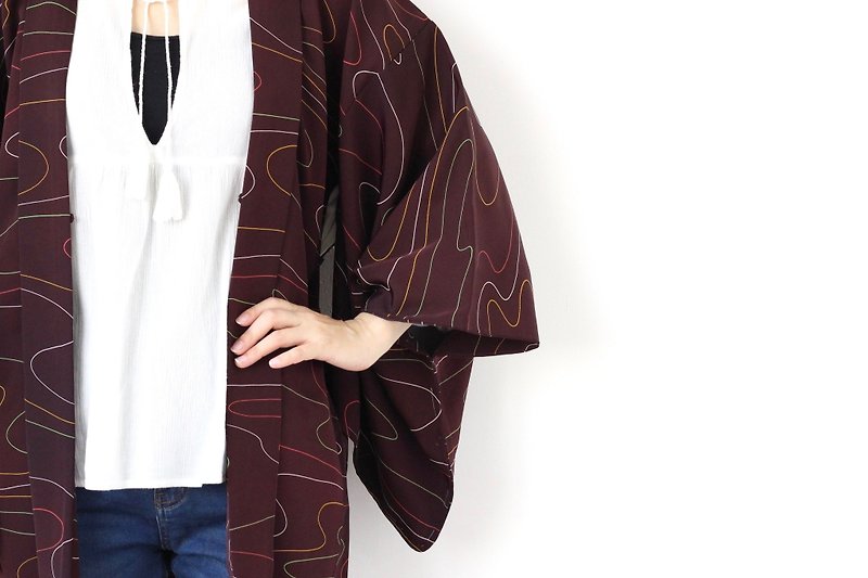 abstract haori, vintage kimono, Japanese silk haori, vintage wear, wafuku /3739 - 女大衣/外套 - 絲．絹 紫色