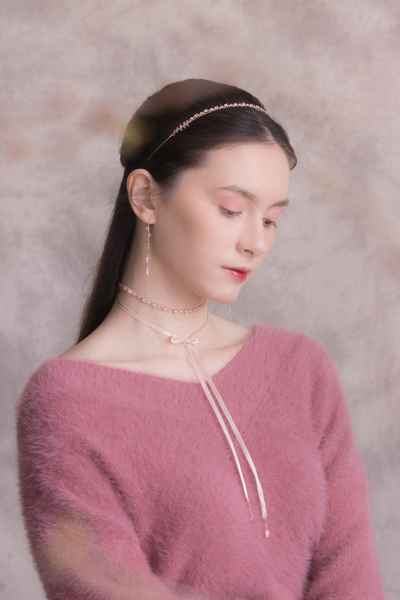 BLOSSOM CZ Ribbon Choker - Necklaces - Clay Pink