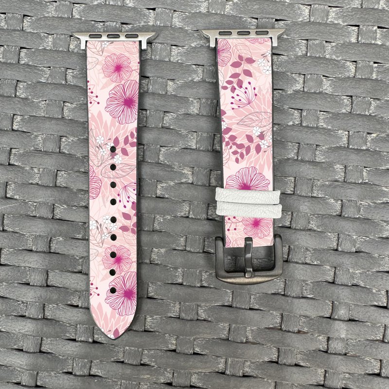 淡粉紅花紋圖案 Apple Watch 潮流矽膠錶帶 - flower-cr16 - 錶帶 - 矽膠 多色