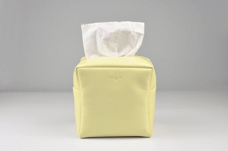 Square Tissue Box Cover, Toilet Tissue Holder, Soft Touch, Light Yellow - ティッシュボックス - 合皮 イエロー
