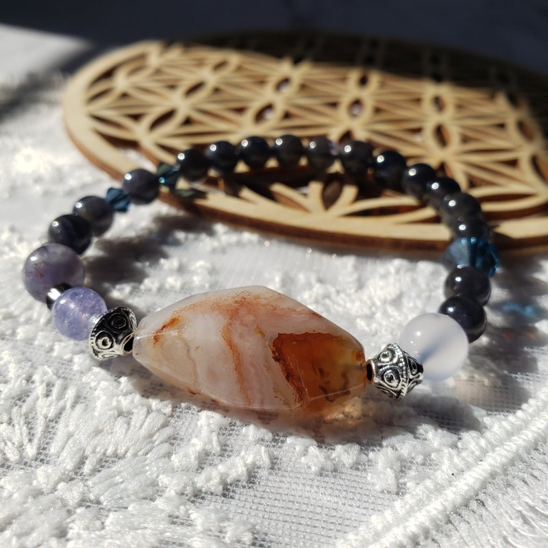 [Neutral-Leadership Health] Fire Agate Blue Chalcedony Stone Blood Drops Cordie Green - Bracelets - Crystal 