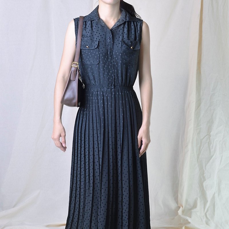 Vintage 日本古著洋裝 - 洋裝/連身裙 - 聚酯纖維 黑色