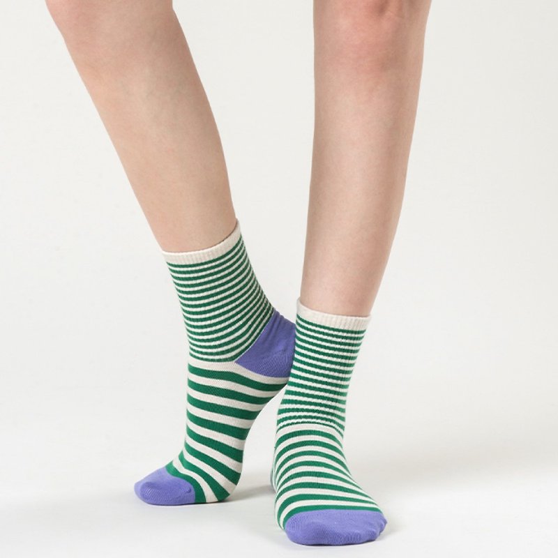 Women's small size socks Japanese horizontal striped tube socks two-color optional combed cotton thin style breathable - ถุงเท้า - ผ้าฝ้าย/ผ้าลินิน หลากหลายสี