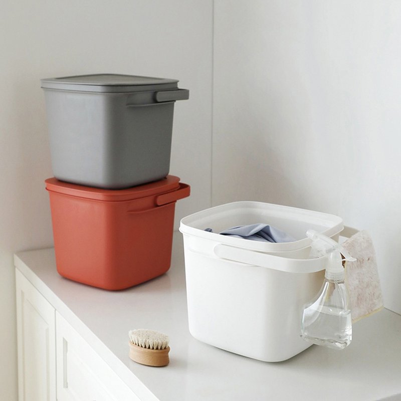 【日本霜山】シンプルデザイン 取っ手付き角型バケツ（蓋付き）-9L-2個セット-多色展開 - その他 - プラスチック 多色