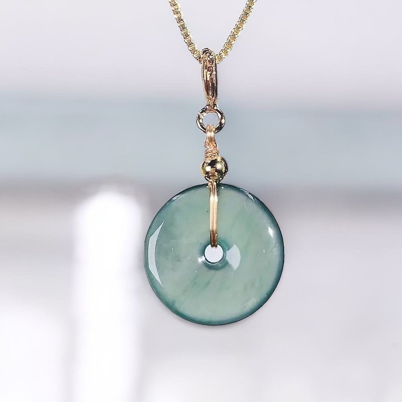 【Wish‧Peace】Ice blue water emerald safety buckle pendant 14K gold-plated | Natural A-quality jadeite | Gift - พวงกุญแจ - หยก สีใส