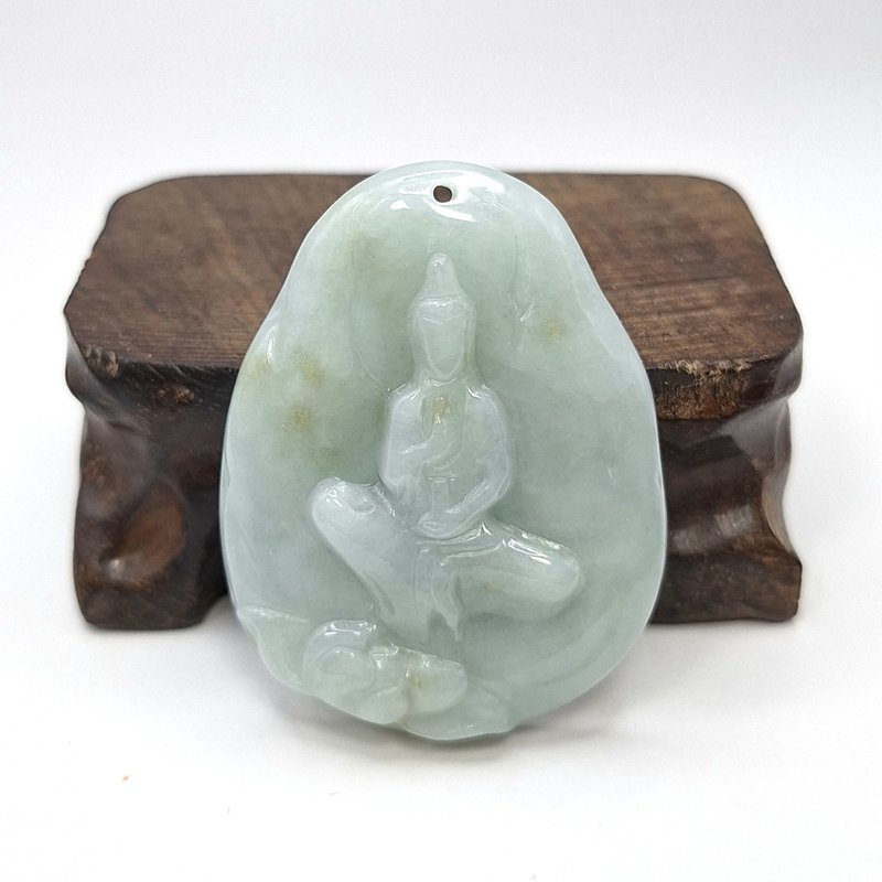 Qingshui Shanghua Infinite Guanyin Pendant | Natural Burmese Jade A Grade Jadeite - Necklaces - Jade 