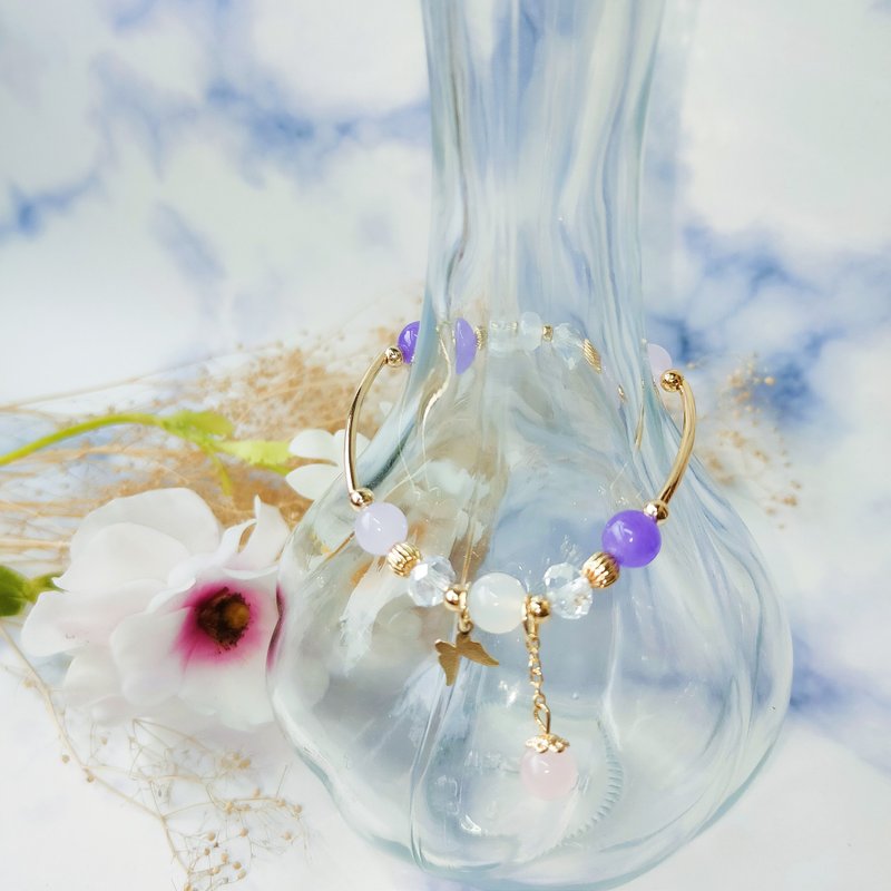 14K金包銅金款水晶玉髓幸運手鍊 時尚開運 彈性手鍊 - 手鍊/手環 - 其他金屬 紫色