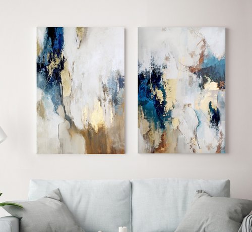 青と金の抽象画 | 抽象画2枚セット | フローセット - ショップ