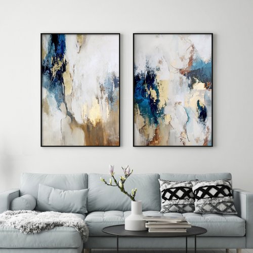 青と金の抽象画 | 抽象画2枚セット | フローセット - ショップ Matis