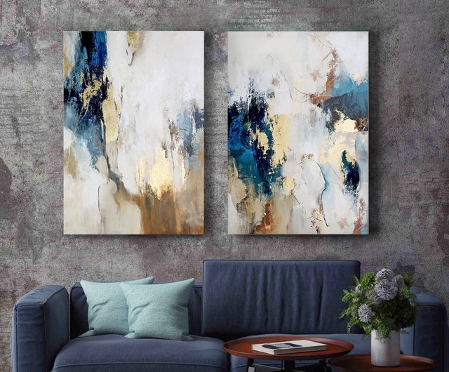 抽象油彩画 青と金の色合い 抽象画 青と金のアート - メルカリ