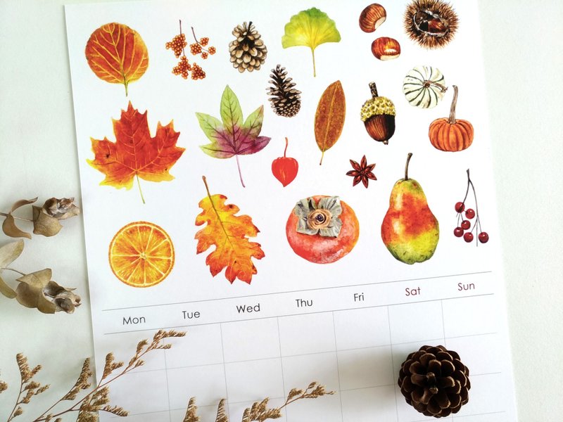 Autumn and Winter Watercolor Illustration Calendars without Date - Calendars - Paper Multicolor