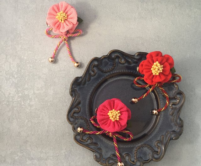 山茶さざんか 細工布花山茶花胸針髮夾兩用つまみ細工 設計館tsumami髮花癲 髮飾 Pinkoi