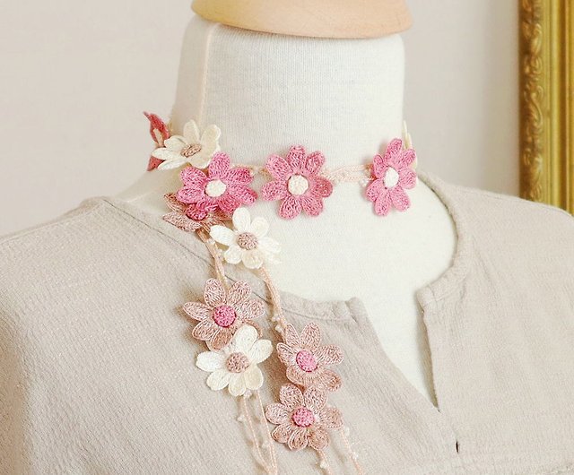 OYA crochet 180cm Lariet【2WAY DAISY】Sweet cherry - Shop AYTURK