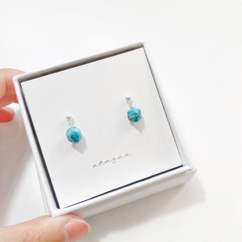 / Mercury / Blue Agate 925 Sterling Silver Earrings - ต่างหู - คริสตัล สีน้ำเงิน