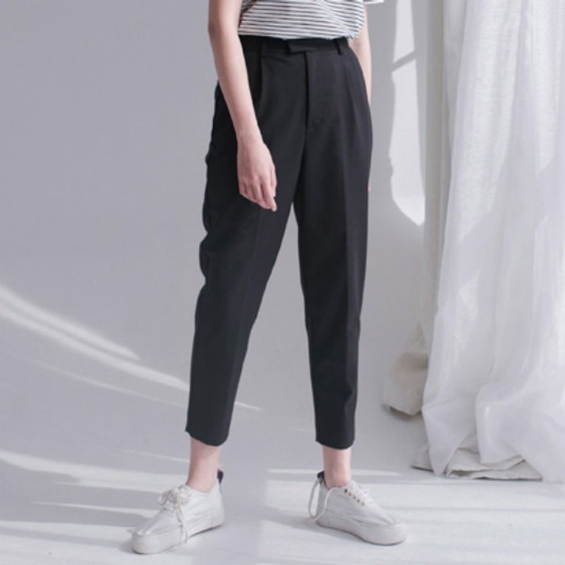 Black must enter the perfect version of the carrot pants tapered trousers vertical spring and summer profile suit pants Slim leg - กางเกงขายาว - วัสดุอื่นๆ สีดำ