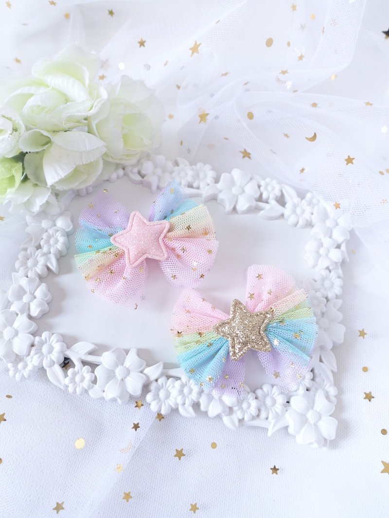 漸變七彩網紗星星 髮夾 髮圈 兒童頭飾 - 髮夾/髮圈 - 其他材質 