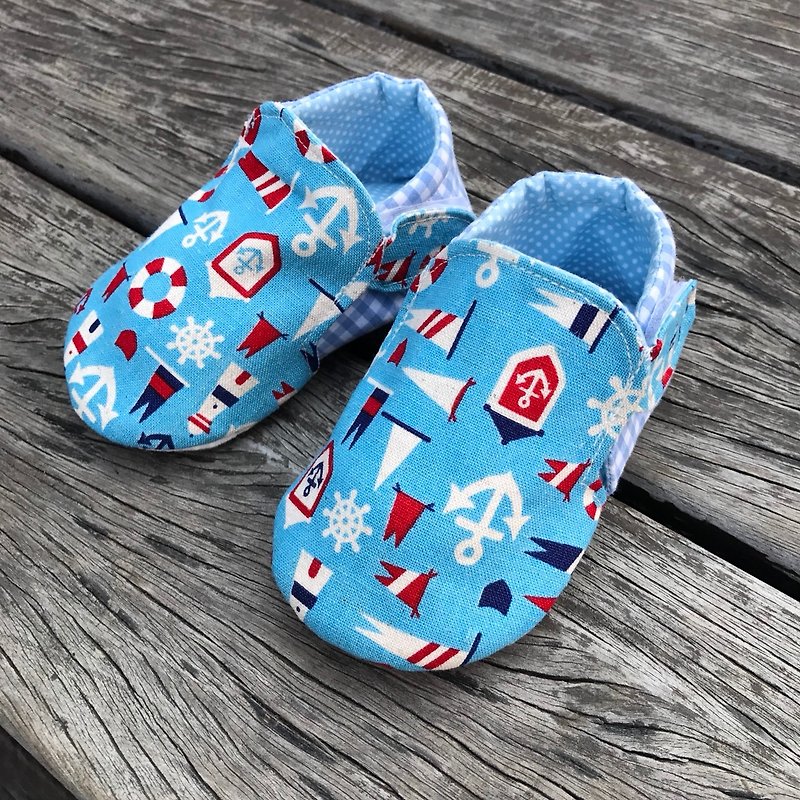 海軍風の幼児の靴 - キッズシューズ - コットン・麻 ブルー
