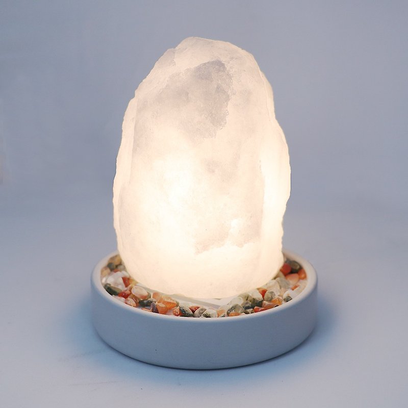 Graduation gift l Salt lamp Xiaobai raw ore clear water mold to attract wealth and treasure copper coin base + colorful agate Stone - ของวางตกแต่ง - วัสดุอื่นๆ ขาว