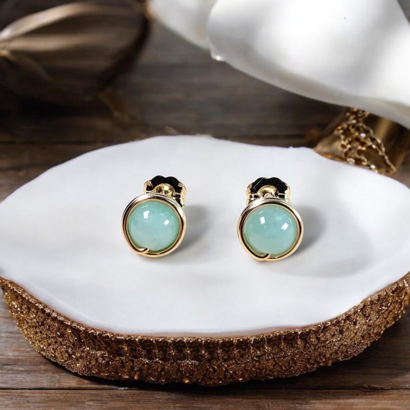 Jade Stud Earrings | 14K Gold Filled | 925 Silver | Gemstone - ต่างหู - เครื่องเพชรพลอย สีเขียว