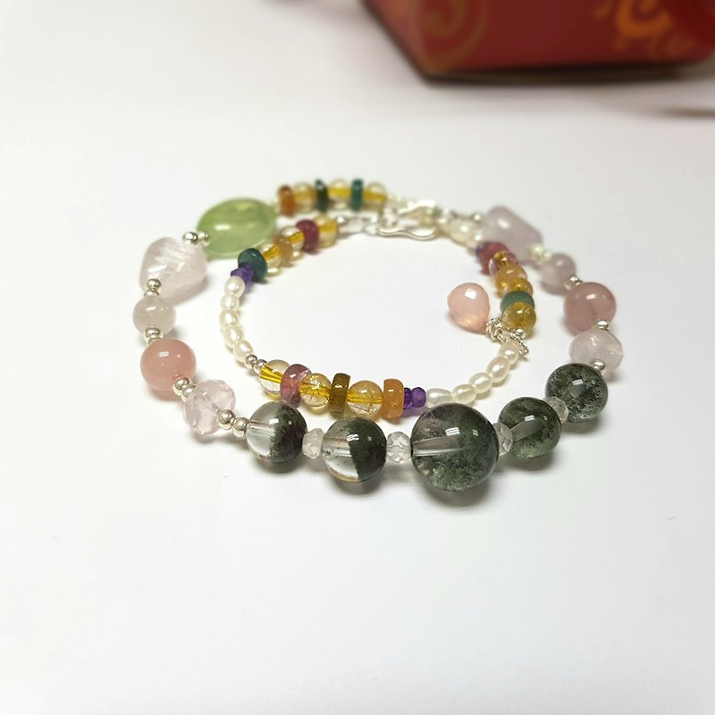 Girl Crystal World 【SPRING】 - Green Ghost Double Chain Bracelet Bracelet Natural Crystal Gemstone Handmade - Bracelets - Gemstone Green