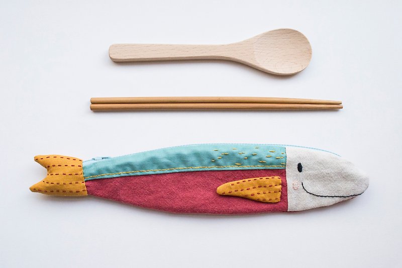 Travelling Tuna cutlery pouch - Ang - Chopsticks - Cotton & Hemp Multicolor