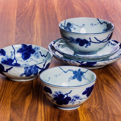 日本药师窑 美濃燒日本進口藍染葡萄陶瓷釉下彩不規則菜盤子家用日式餐具碗碟