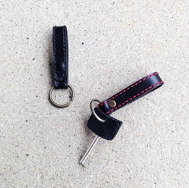 手縫いステッチのキーベルト　黒×赤ステッチ - 鑰匙圈/鎖匙扣 - 真皮 黑色