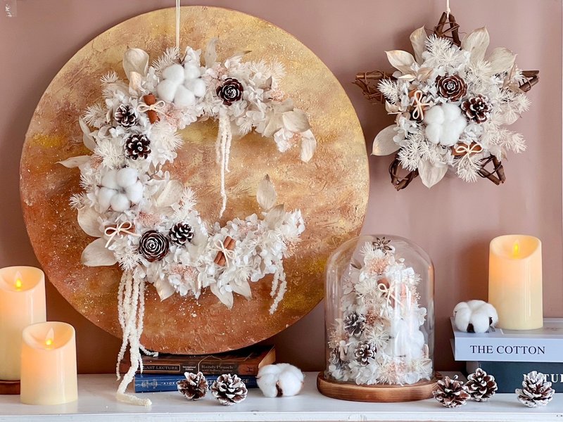 [Customized products] Star and Moon Series‧Eternal Life Small Wreath/Large Wreath/Christmas Tree Night Light - Dried Flowers & Bouquets - Plants & Flowers White