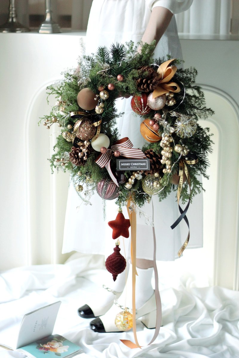 金色禮讚【新鮮諾貝松】聖誕花圈  Christmas wreath - 盆栽/植栽 - 植物．花 多色