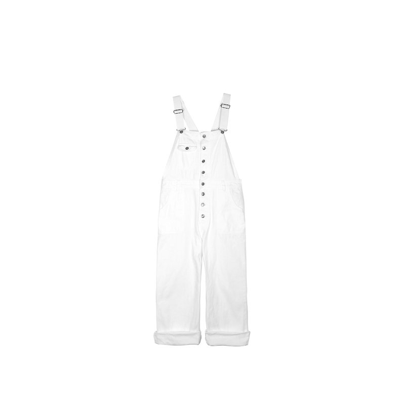 [Eggs] small snowball plant vintage white vintage suspenders - จัมพ์สูท - ผ้าฝ้าย/ผ้าลินิน ขาว